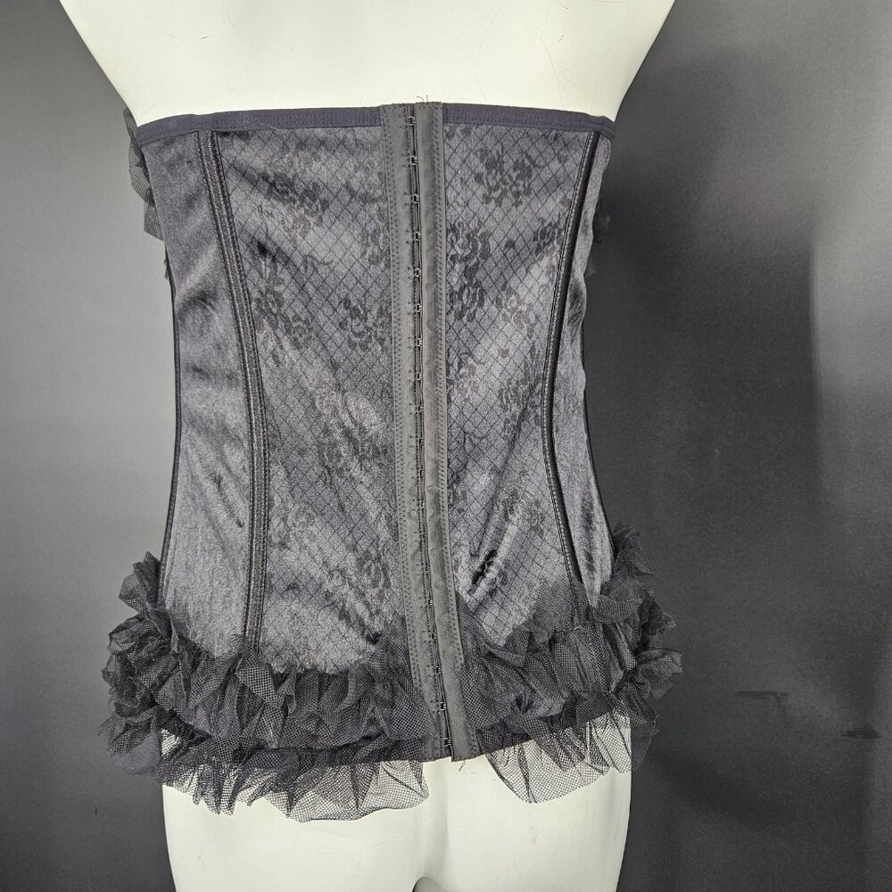Seven Til Midnight Corset Top Womens 1X 2X Black Lace Ruffle Bustier Plus Mesh - Picture 8 of 15